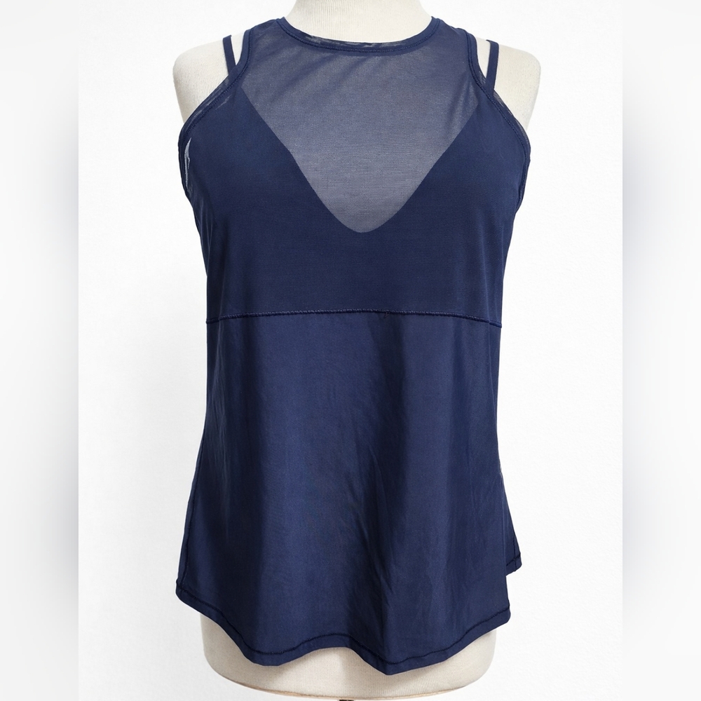 Lululemon Women Mesh Overlay Tank Top Built In Bra Blue Size M